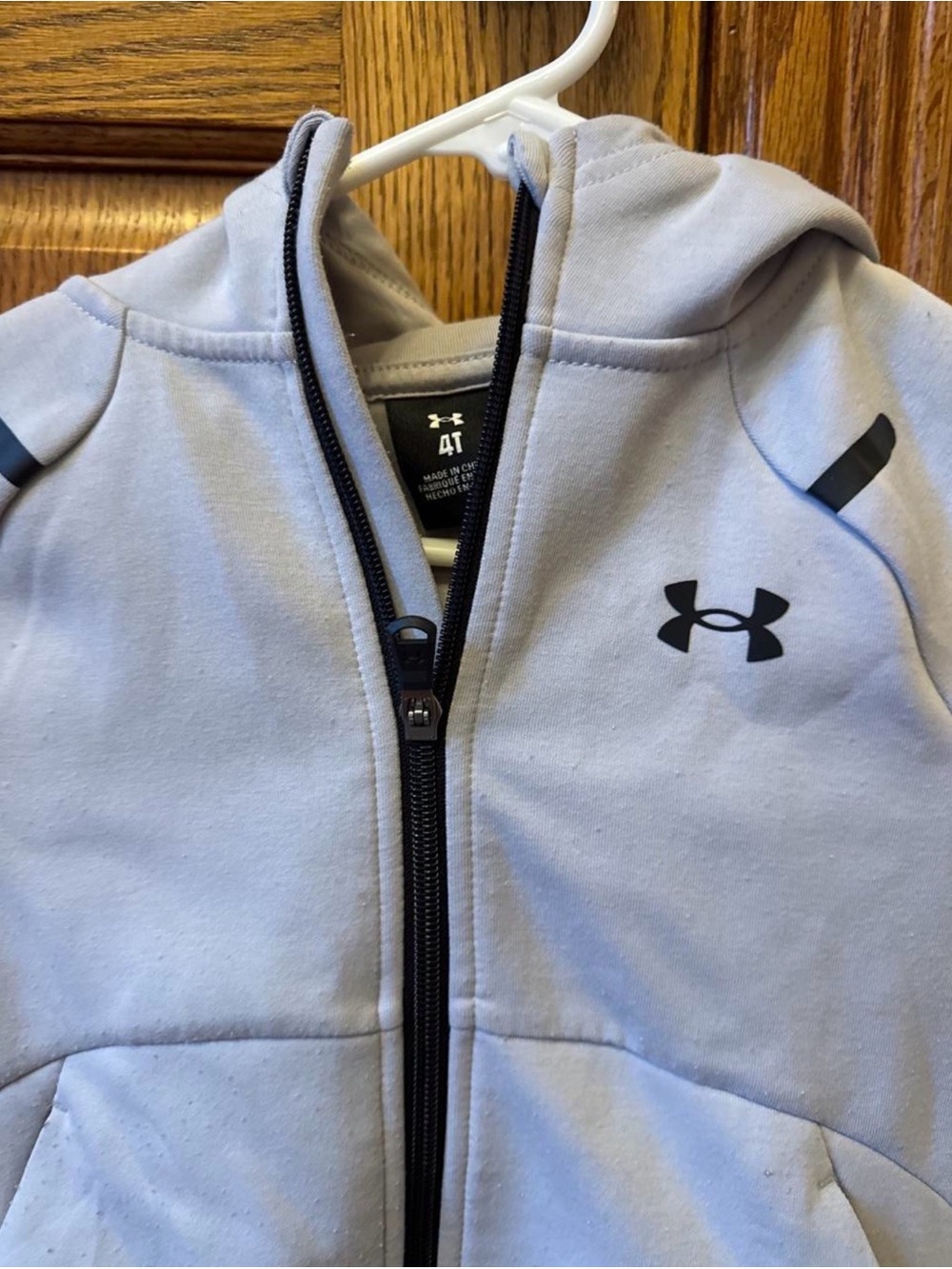 Under Armour Kids Light Gray Full-Zip Hoodie with Black Trim - Picture 2 of 3
